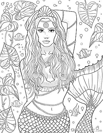 Fairyland Beauties Coloring Page For Adult Stock Photo