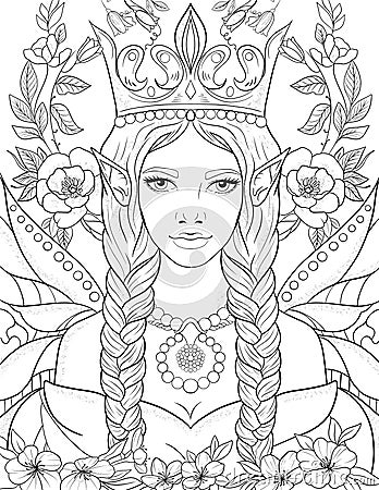 Fairyland Beauties Coloring Page For Adult Stock Photo