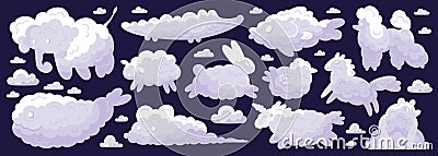 Fairytale Animal Clouds Icon Set Vector Illustration