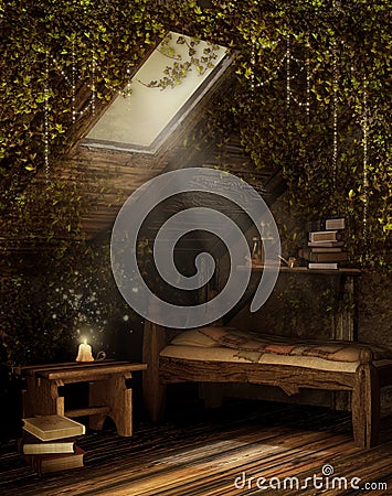 Fairytale attic room Stock Photo