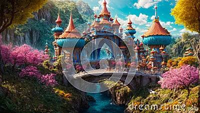 Fairytale beautiful fantasy castle palace mystery dream magical imagination colorful Stock Photo