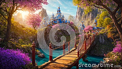 Fairytale beautiful fantasy castle palace scenery dream magical imagination colorful Stock Photo