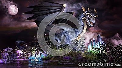 Fairytale blue dragon Stock Photo