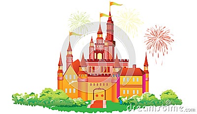 Fairytale castle fireworks Vector Illustration
