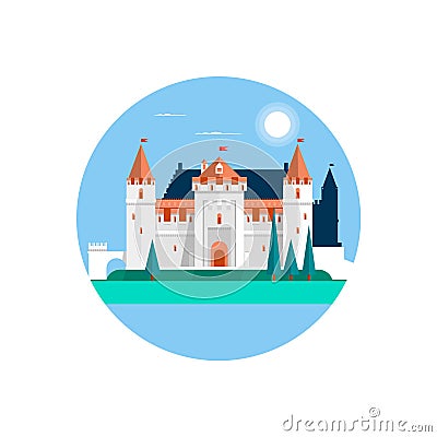 Fairytale castle ,isolated on white. Fairy white castle. Vector illustration Vector Illustration