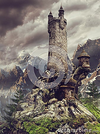 Fairytale castle in the mountains Stock Photo