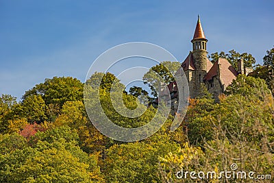 Fairytale Castle on Mountaintop,Fall Stock Photo