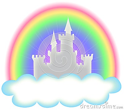 Fairytale Castle and Rainbow Stock Photo