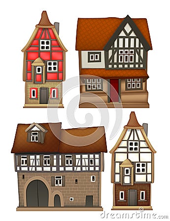Fairytale Christmas houses. Very realistic illustration Cartoon Illustration