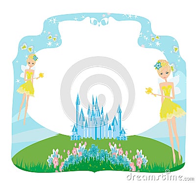 Fairytale frame with little fairies Vector Illustration