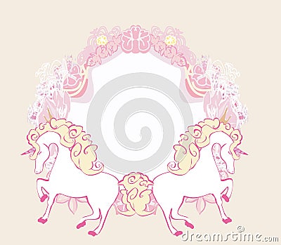 Fairytale frame with unicorns Vector Illustration