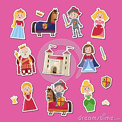 Fairytale medieval set in cartoon style Vector Illustration