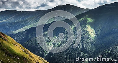 Fairytale mountain valley in Romania Carpathian. Breathtaking nature landscape on Transfagarasan road Stock Photo