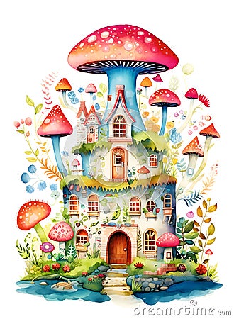 Fairytale mushroom, house, fly agaric Stock Photo
