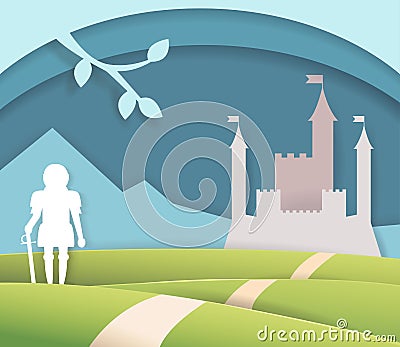 Fairytale paper castle. art. Vector Vector Illustration
