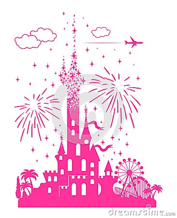 Fairytale pink children castle Vector Illustration