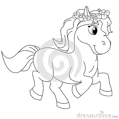 Fairytale Pony Coloring Book Page Vector Illustration