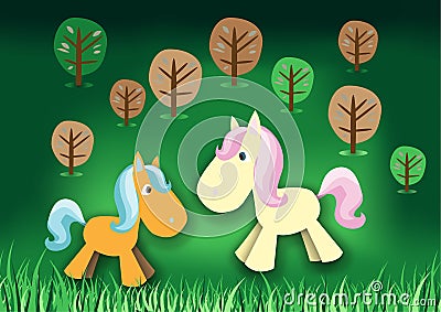 Fairytale pony in forest Vector Illustration