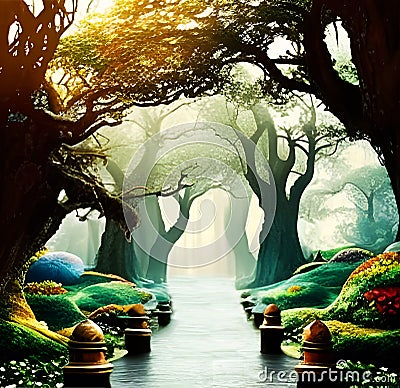 Fairytale style park and gardens Stock Photo