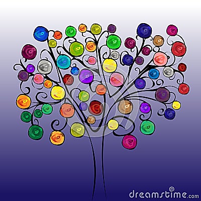 Fairytale tree with bright fruits Stock Photo