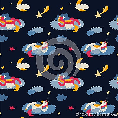 Fairytale unicorn sleeps. Seamless pattern Stock Photo