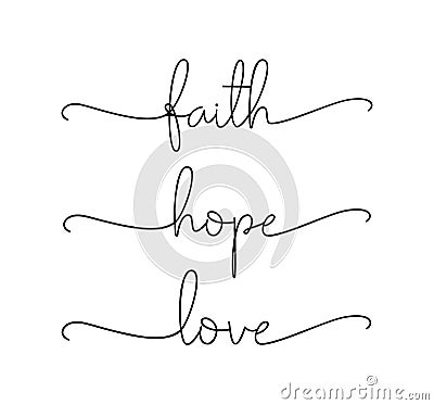 FAITH, HOPE, LOVE. Bible, religious, churh vector quote. Vector Illustration