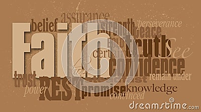 Faith Word Graphic Montage Cartoon Illustration