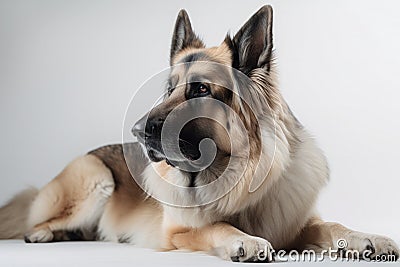 Faithful and Loyal Dog Sitting on White Studio Background Stock Photo