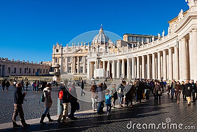 Faithful in St. Peter s Square. Crowd religious tourists Editorial Stock Photo