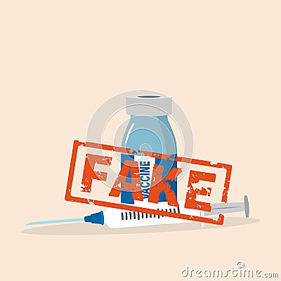 Fake drugs, pharmaceutical fake package. Symbol for harmful counterfeit vaccine, risk and danger of illegal produced Vector Illustration