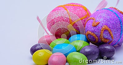 Fake eggs with jelly beans Stock Photo