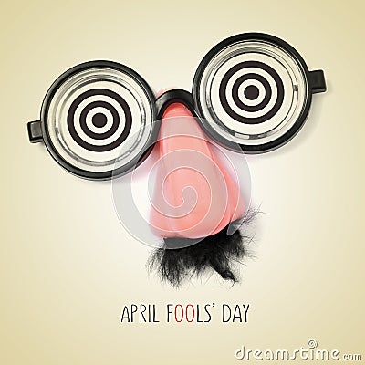 Fake eyeglasses and text april fools day, with a retro effect Stock Photo