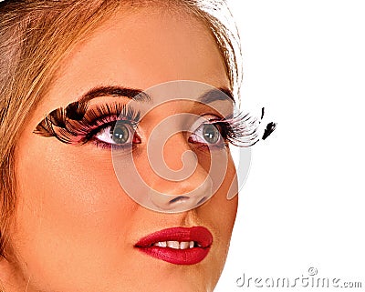 Fake eyelashes and perfect skin facial make-up. Stock Photo