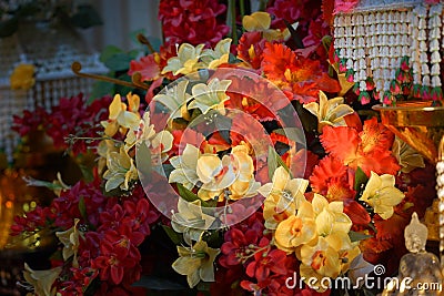Fake flower and Floral background. rose flowers made of fabric. The fabric flowers bouquet. Editorial Stock Photo