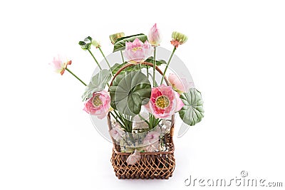 Fake flower with pink lotus on white backg Stock Photo