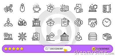 Fake internet, Bitcoin and Open door line icons for web app. Pictogram icon. Line icons. Vector Stock Photo