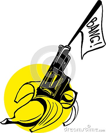 Fake joke toy gun cartoon in banana black sketch Vector Illustration