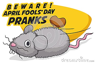 Fake Mouse with Mainspring for Funny Pranks in Fools` Day, Vector Illustration Vector Illustration