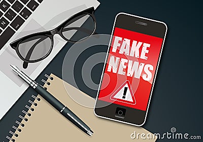 Fake news with composition of office objects seen from above Stock Photo