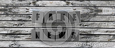 Fake News cubes text on wood background 3d render Cartoon Illustration