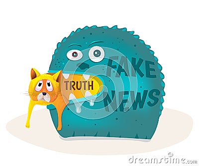 Fake news devours truth. Cartoon Illustration