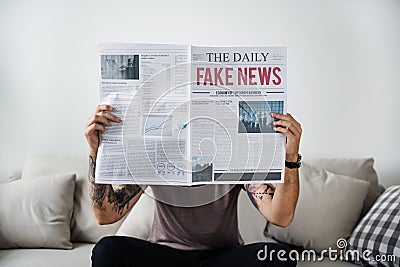 Fake news headline on a newspaper Stock Photo