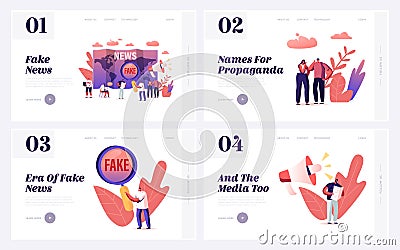 Fake News Information, Disinformation and Gossips Landing Page Template Set. People Reading Newspapers Vector Illustration