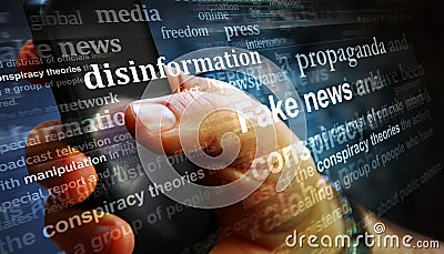 Fake news propaganda conspiracy theories disinformation manipulation news titles illustration Cartoon Illustration