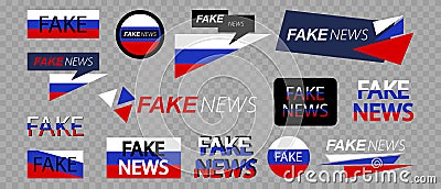Fake news from Russia icons set. Russia flag with text `fake news` banner for tv, website or social media. Vector illustrations is Vector Illustration