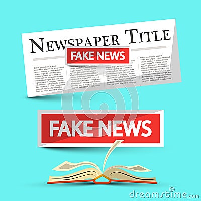 Fake News Title on Newspapers and Book Vector Illustration