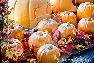 Fake orange scary halloween pumpkin Stock Photo