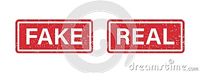 Fake and Real word grunge rubber stamp for media and documents. Fake and Real sign sticker. Symbol of truth and lies Vector Illustration