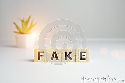 FAKE word with building blocks on a light background Stock Photo