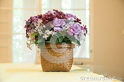 The faked purple flower on vase Stock Photo